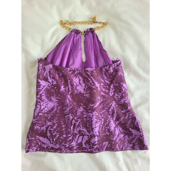 Milly of New York Chain Keyhole Halter Top Women's 6 Purple Abstract 100% Silk - Picture 5 of 7